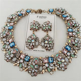 2025 New Fashion Crystal Rhinestones Large Collar Choker Necklace Earrings Women Jewelry Sets Indian Statement Wedding Necklace