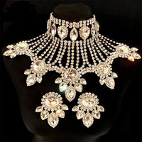 Exaggerated Leaf shaped Necklace Earring Set Women's Accessories Rhinestone Jewelry Set Banquet Party Jewelry Two Piece Set Jewe