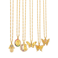 Anniyo Butterfly Mary Guadalupe Cross Butterfly Hamsa Charms Pendand Necklaces Wedding Party African Hawaiian Jewelry @@100040