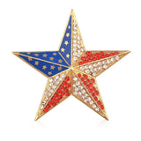 American Flag Pentagram Bow Gold Tone Crystal Brooch Lapel Pins USA Patriotic Jewelry for Women Men Coat Suit  Corsage