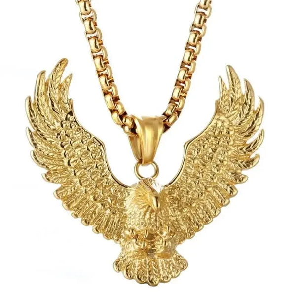 Classic Punk Style Motorcyclist Gold Color Accessories Animal Eagle Wing Pendant Necklace Men\\'s Jewelry