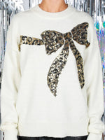 Women Christmas Sequin Knit Sweater Graphic Crewneck Long Sleeve Jumper Sparkly Glitter Holiday Pullover Sweatshirt