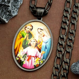 Virgin Mary Jesus Oval Medal Pendant Necklace for Women Men Stainless Steel Gold Color St. Joseph Amulet Hip Hop Chain Jewelry
