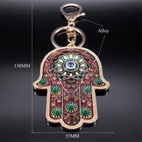 Islam Hand of Fatima Turky Blue Eyes Keychain Lucky Eye Hamsa Hands Flower Keyring Pendant Men Women Jewelry chaveiro para carro