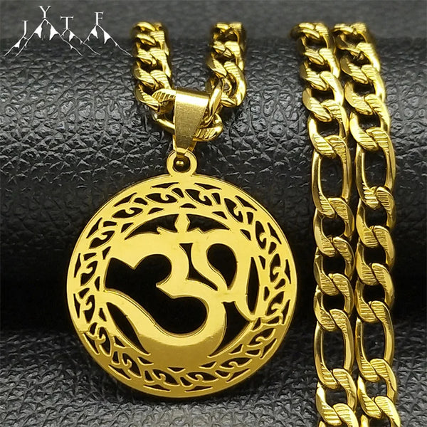 Yoga Pendant Necklaces For Men Women Gold Color Stainless Steel OHM Hindu Buddhist AUM OM Hip Hop Chain Jewelry Gift