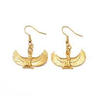 Anniyo Fab Egyptian Goddess Earrings Gold Plated Wing Earrings Ankh Bib Wicca Pagan Jewelry African Egypt Religion #098706E