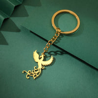 Phoenix Keychain Gift for Woman Men Key Chain Ring Reborn God Bird Supernatural Amulet Stainless Steel Pendant Design Jewelry
