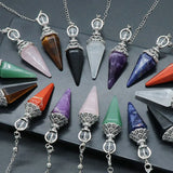 Natural Stone Crystal Reiki Pendulum Rose Quartz Amethysts Hexagonal Cone Shape Charm for Jewelry Making Necklace Accessories