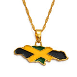 Anniyo Jamaica Map and National Flag Pendant Necklaces Gold Color Jewelry Jamaican  Maps @080406