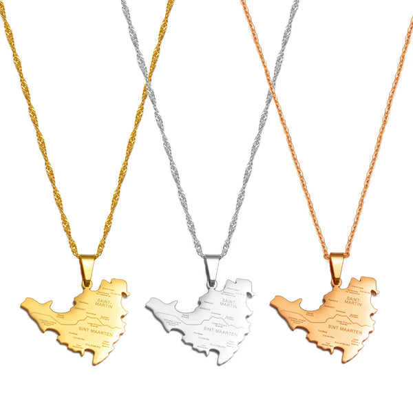 Anniyo Sint Maarten and Saint-Martin Island Map Pendant Necklaces Saint Martin SXM Jewelry @247621
