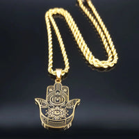 2024 New fashion ancient Fatima Hands Yoga pendant necklace temperament everything with stainless steel collarbone chain for men