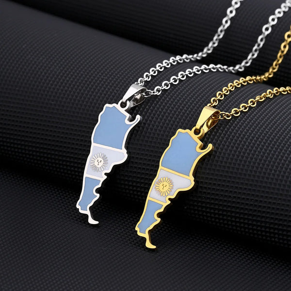 2024 new fashion stainless steel Argentina map and flag pendant necklace temperament everything collarbone chain birthday annive