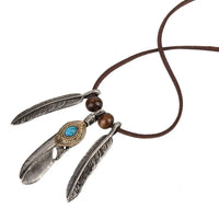 Vintage Alloy Tibetan Silver Turquoise Feathers Charms Necklace