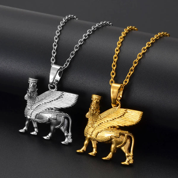 Anniyo 2.5CM Ashur Pendant Necklaces Lama,Lamma,Winged Bull Lamassu is an Assyrian Protective Deity Jewelry #343906