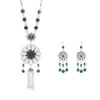 Gypsy India Ethnic Style Water Drop Pendant Geometric Crystal Necklace Earrings For Women Retro Silver Plated Bohemian Jewelry