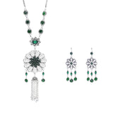 Gypsy India Ethnic Style Water Drop Pendant Geometric Crystal Necklace Earrings For Women Retro Silver Plated Bohemian Jewelry