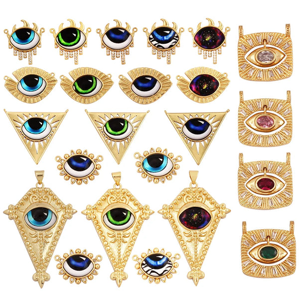 Newest Classic Amulet Turkish Blue Evil Eye Charm Pendant,18K Gold Cubic Zirconia CZ Paved,Jewelry Necklace Bracelet Supply L30