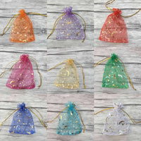 50PCS Moon Stars Drawstring Organza Bags Jewelry Gift Bags Pouches Gold Star Organza Favor Pouches for Christmas Wedding