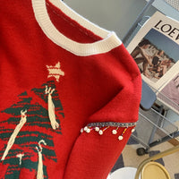 Christma Tree Knit Sweater Pullover Women Fashion Loose Casual Ladies Tops 2023 Winter Long Sleeve O-neck Knitwear Jumpers