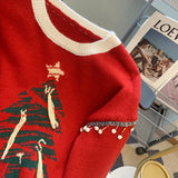 Christma Tree Knit Sweater Pullover Women Fashion Loose Casual Ladies Tops 2023 Winter Long Sleeve O-neck Knitwear Jumpers