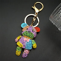 Cute Sweet Colorful Full Crystal Big Bear Key Chain Alloy Rhinestone Fashion Bag Accessories Keyring Jewelry Wholesale N9029