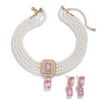 1Set Luxury Multilayer Imitation Pearl Necklace Earrings For Women Girls Temperament Jewelry Bridal Rhinestone Wedding Jewelry