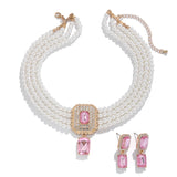 1Set Luxury Multilayer Imitation Pearl Necklace Earrings For Women Girls Temperament Jewelry Bridal Rhinestone Wedding Jewelry