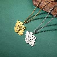 EUEAVAN Iran Map Pendant Necklace Stainless Steel Peace Dove Olive Branch Persian Calligraphy Necklaces Iranian Country Jewelry