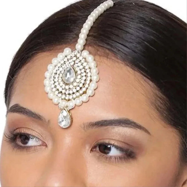 Imitation Pearl Forehead Chain Tikka Indian Head Accessories Ethnic Maang Rhinestone Bridal Headdress Chain Jewelry Festival