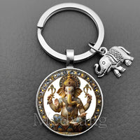 Sacred Elephant Ganesha Keychain Buddha keychain and key ring God Of Wealth Elephant glass key ring men and women bag decoration