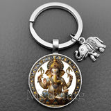 Sacred Elephant Ganesha Keychain Buddha keychain and key ring God Of Wealth Elephant glass key ring men and women bag decoration