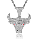 Fashion Animal Bull Head Pendant Necklace For Men Hiphop Iced Out Bling Micro Paved Red CZ Necklace Punk Rock Biker Jewelry