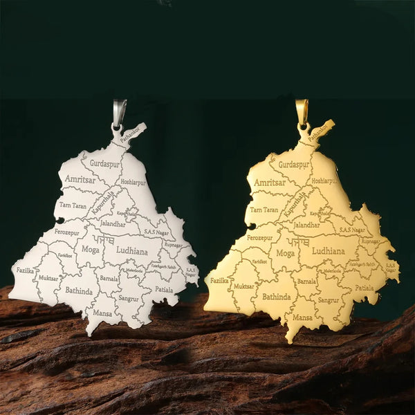 EUEAVAN 1pc India State Punjab Map Pendant Patriotic Ethnic Stainless Steel Charms DIY Necklace Keychain Jewelry Making Supplies