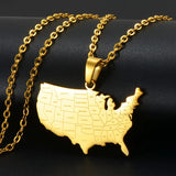Anniyo American Map With State Name Pendant Necklaces for Women Men United States Map Jewelry USA #323901
