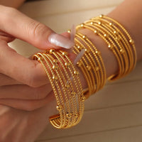 New Multi-Layer Cuff Bracelets For Women Stainless Steel Beaded Gold Plated Round Wristband Women Bangles Charm Jewelry Gift