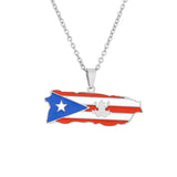2024 New fashion vintage dripping stainless steel Puerto Rico map flag pendant necklace men's and women's collarbone chain acces