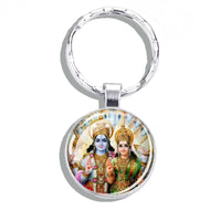 Hinduism Keychains Ganesha Vishnu Goddess of Kashmi Wealth Shiva Amulet Key Chain Glass Dome Keyring India Buddhism Jewelry Gift
