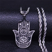 2024 New fashion ancient Fatima Hands Yoga pendant necklace temperament everything with stainless steel collarbone chain for men
