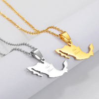 Anniyo Viva Mexico Map Pendant Necklace for Women Girls Men Mexican Maps Stainless Steel Metal Jewelry #279221