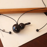 Minar Cute Lovely Brown Black Color Wood Flagon Long Pendant Necklaces Adjustable Rope Chain Chokers for Women Birthday Gift