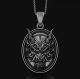 Retro Devil Mask Pendant Japanese Samurai Style Punk Pendant Necklace Men's Gothic Halloween Jewelry Gift