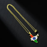 2024 new fashion stainless steel vintage dripping stainless steel Indian flag map pendant necklace temperament everything collar