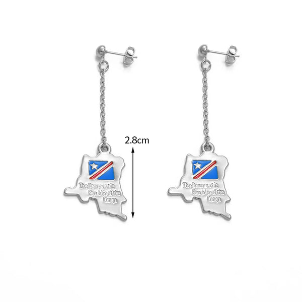Democratic Republic of the Congo Map Flag Earrings African Ethnic Jewelry @@219406E