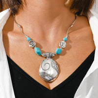 Ethnic Antique Silver Color Moon Choker Necklaces for Women Boho Turquoise Necklace Girls Party Jewelry Gifts