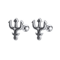Punk Men's Trident Stud Earrings, Ancient Greek God Poseidon Neptune Earrings Stainless Steel Ear Gifts for Him Jewelry