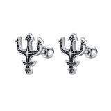 Punk Men's Trident Stud Earrings, Ancient Greek God Poseidon Neptune Earrings Stainless Steel Ear Gifts for Him Jewelry