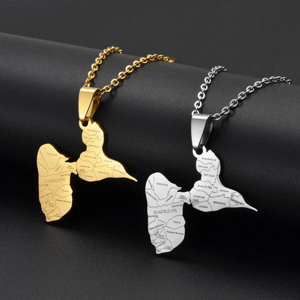 Anniyo Guadeloupe Map City Name Pendants Necklaces for Women Jewelry France Guadeloupe Maps @335621