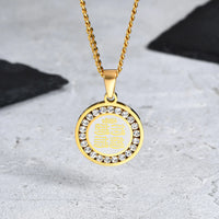 Men's Bible Verse Prayer Zircon Necklace,Stainless Steel Praying Hands Coin Medal Pendant Necklaces,Luxury Faith Jewelry Gift
