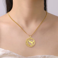 Dawapara Mythological Animals Phoenix Necklace Powerful Totem Celtics Crescent Moon Protection Amulet Stainless Steel Jewelry