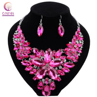 CYNTHIA Fashion Pink Flowers Bridal Wedding Party Prom Costume Jewelry Sets Indian Necklace Earrings Sets for Brides Bridesmaids
